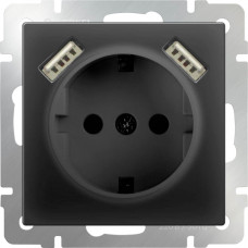 Розетка с заземлением, шторками и USBx2 черный матовый WL08-SKGS-USBx2-IP20 4690389073236